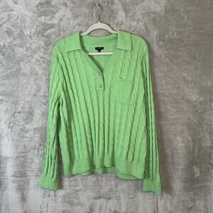 Talbots Green Cable Knit Sweater Womens XL Old Money Preppy Gold Buttons